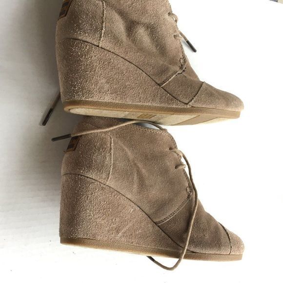 TOMS Desert Taupe Wedge Ankle Booties Shoes Suede Leather‎ Women's Size 8.5 - Picture 6 of 8